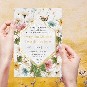 Geometric Frame Lucky In Love Gold Wedding       Foil Invitation by samack at Zazzle