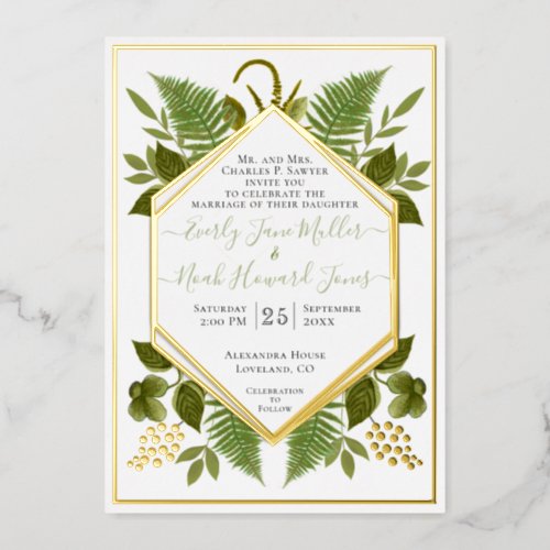 Geometric Frame Lucky In Love  Gold Wedding       Foil Invitation