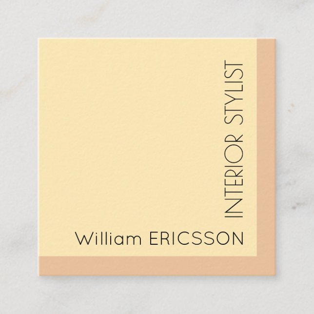 Geometric frame pastel peach square business card (Front)