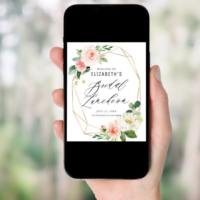 Geometric Frame Pink Floral Bridal Luncheon Poster (Front Digital)