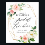 Geometric Frame Pink Floral Bridal Luncheon Poster<br><div class="desc">Geometric Gold Frame Pink Peach Watercolor Florals Bridal Luncheon Welcome Sign. Customizable bridal shower welcome poster featuring watercolor romantic pink and white flower bouquets with greenery and faux gold foil geometric frames. This floral bridal shower sign is perfect for spring and garden bridal showers. Other events and matching items are...</div>