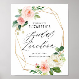 Geometric Frame Pink Floral Bridal Luncheon Poster