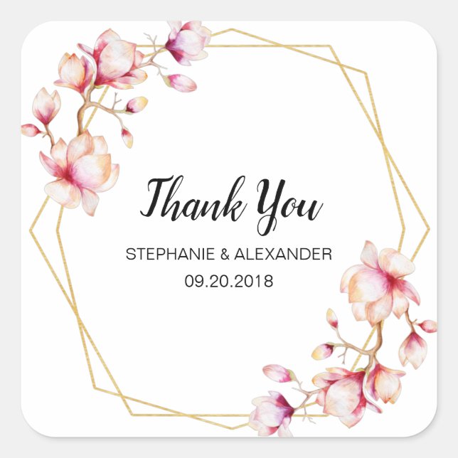 Geometric Frame Pink Magnolia Square Sticker (Front)