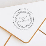 Geometric Frame & Round Return Address Wedding Self-inking Stamp<br><div class="desc">Make your own personalized return address stamps with this easy-to-customize template! This design features your names in elegant script typography with a modern geometric frame. Your return address or contact details appear around the outside in curved capitals. Perfect for weddings, anniversaries, couple's showers, baby showers, or daily mail! Visit our...</div>