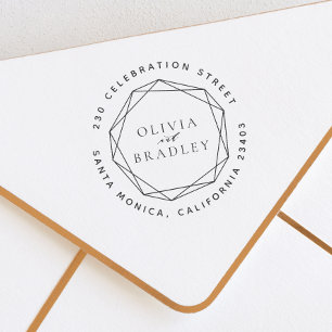 Geometric Frame & Round Return Address Wedding Self-inking Stamp