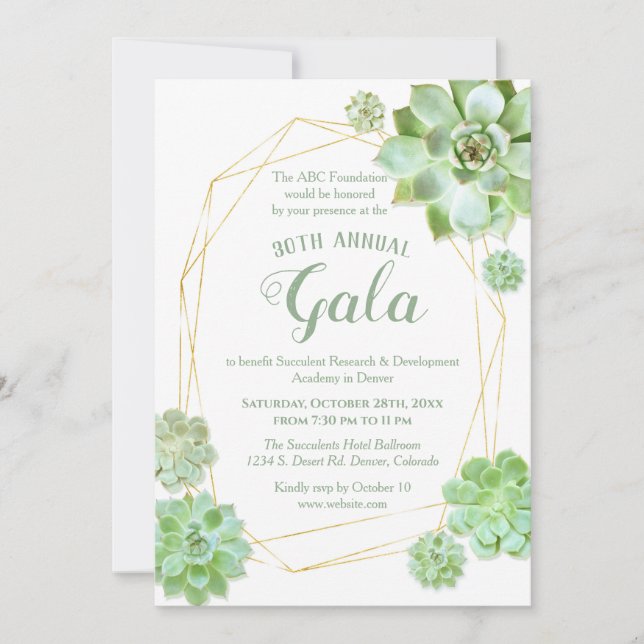 Geometric Frame Succulents Charity Gala Invitation (Front)