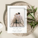 Geometric Frame | Vertical Photo Save The Date<br><div class="desc">A modern and minimalist save the date design with chic geometric accents. Your vertical photo is framed by a double geometric border in soft black, with your wedding details beneath. An ethereal calligraphy script accent adds a touch of softness to this simple and minimal design. Add additional details to the...</div>