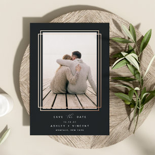 Geometric Frame   Vertical Photo Save the Date Foil Invitation