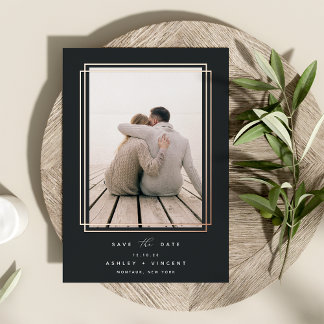 Geometric Frame | Vertical Photo Save the Date Foil Invitation