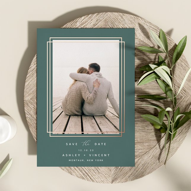 Geometric Frame | Vertical Photo Save the Date Foil Invitation (Creator Uploaded)