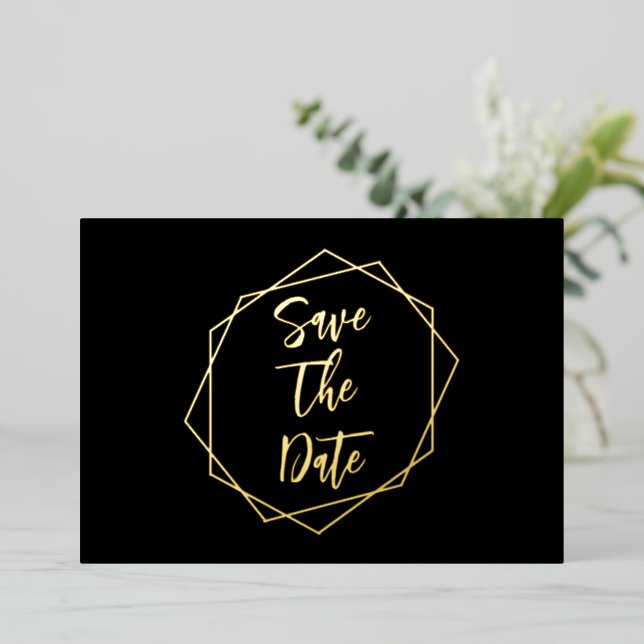 Geometric Frame Wedding Save The Date Foil Invitation (Standing Front)