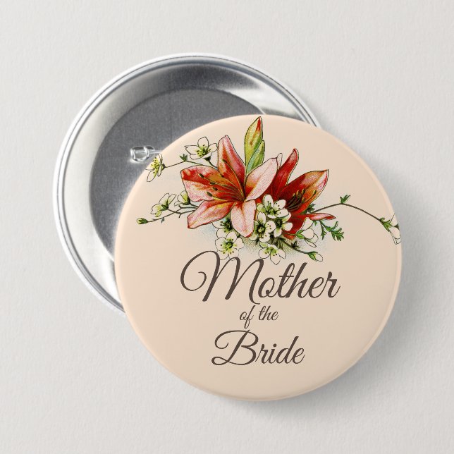 Geometric Frame with Tropical Lilies Wedding Button (Front & Back)