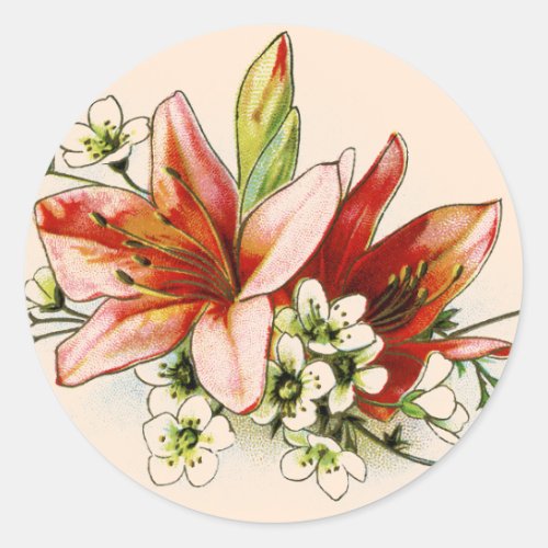 Geometric Frame with Tropical Lilies Wedding Classic Round Sticker