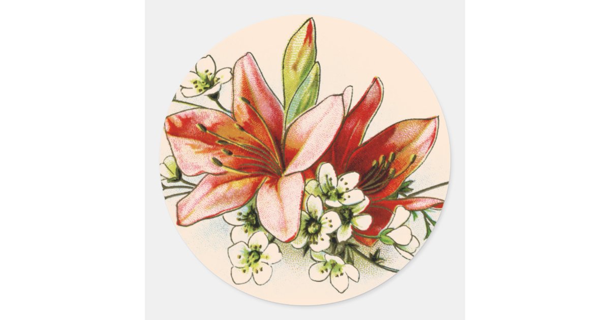 Geometric Frame with Tropical Lilies Wedding Classic Round Sticker | Zazzle