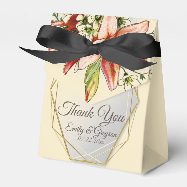 Geometric Frame with Tropical Lilies Wedding Favor Boxes (Front Side)