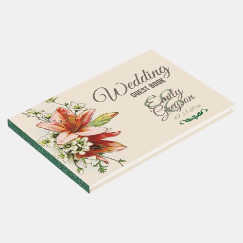 Geometric Frame with Tropical Lilies Wedding Guest Book