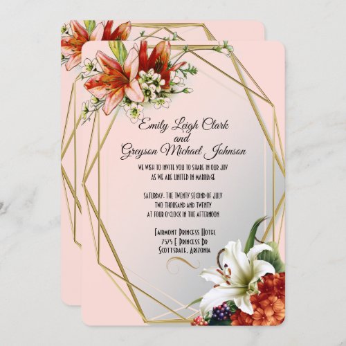 Geometric Frame with Tropical Lilies Wedding Invitation