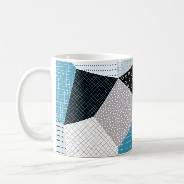 Geometric Freehand Drawing Patchwork Tiles Coffee Mug (Left)