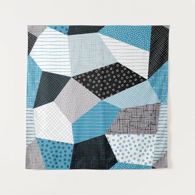 Geometric Freehand Drawing Patchwork Tiles Tapestry (Front)