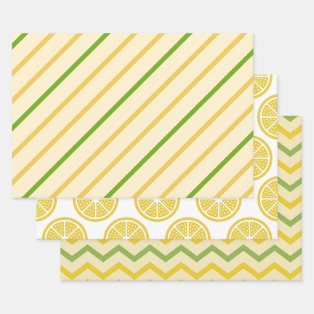 Geometric Fresh Yellow Lemon Style Wrapping Paper Sheets (Set)