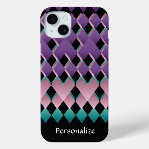 Geometric Fun Pink and Purple Colors iPhone 15 Plus Case
