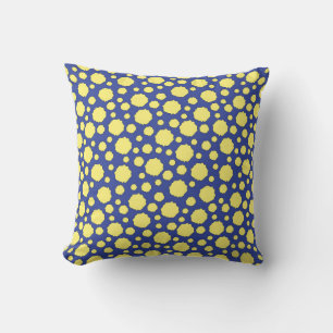 Geometric Funky yellow circles on blue backgro Throw Pillow
