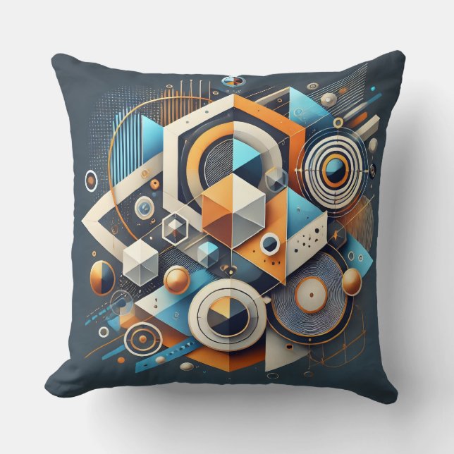 Geometric Fusion Abstract Throw Pillow  (Front)