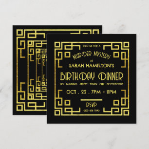 Geometric Gatsby Style, Murder Mystery Birthday Invitation