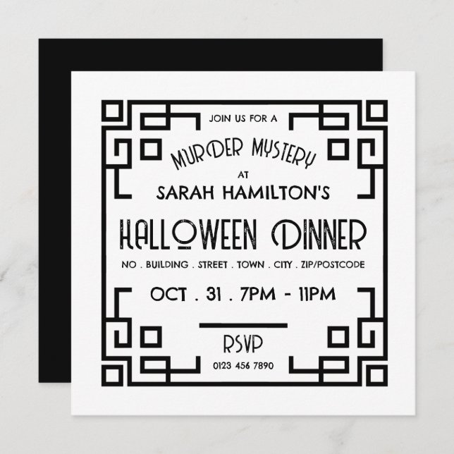 Geometric Gatsby Style, Murder Mystery Halloween Invitation (Front/Back)