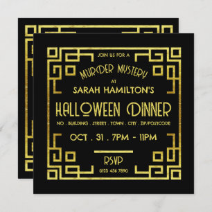 Geometric Gatsby Style, Murder Mystery Halloween Invitation