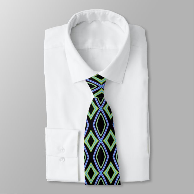 Geometric Gem Retro Pattern Neck Tie (Tied)