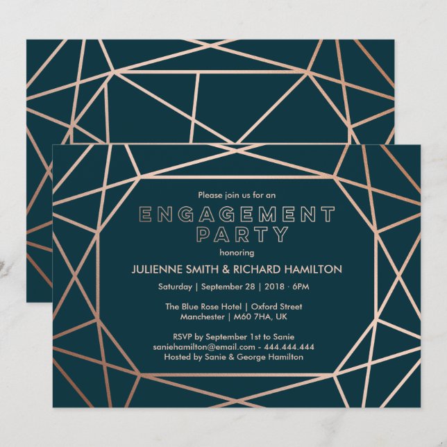 Geometric Gemstone Sophisticated Engagement Party Invitation (Front/Back)