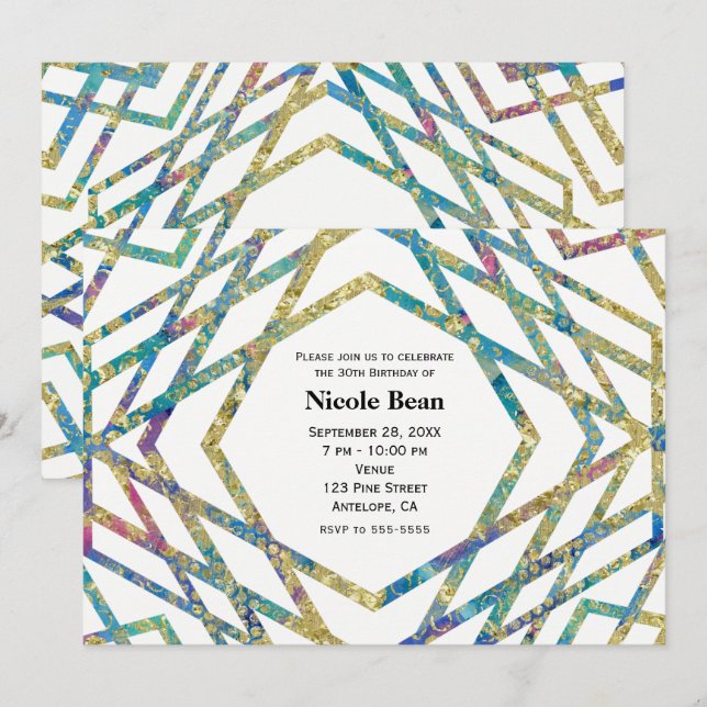 Geometric Glam Colors & Gold Party Invitations (Front/Back)