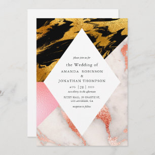 Geometric Glam Faux Glitter Marble Wedding Invitation