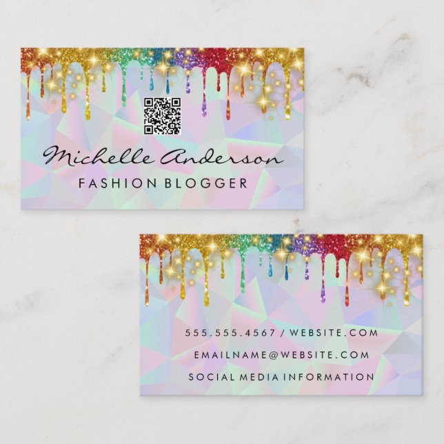 Geometric Glamour Sparkle | Glitter Drip Business Card (Front/Back)
