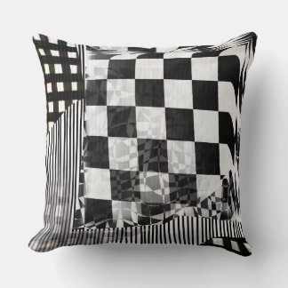 Geometric Glitch Collage Checker Pattern Throw Pillow