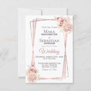*~* Geometric Glitter Frame Blush Roses Invitation