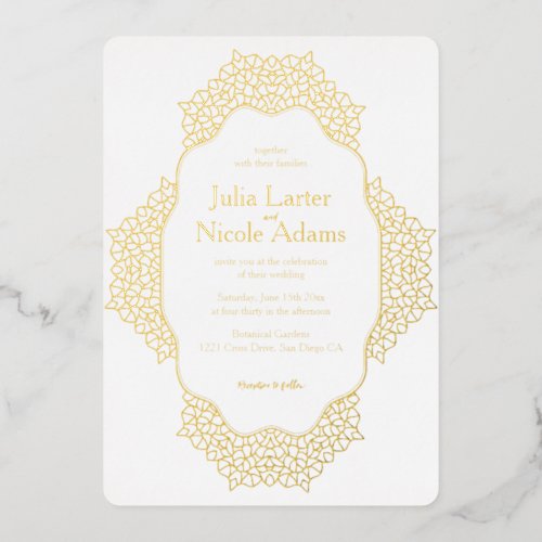 Geometric Glittering Golden Framed Classic Wedding Foil Invitation