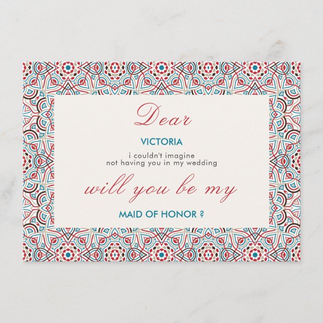 Geometric Glittering Metallic Bridesmaid Card (Front)