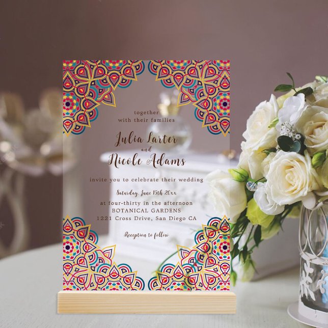 Geometric Glittering Metallic Luxury Wedding Acrylic Invitations (Creator Uploaded)