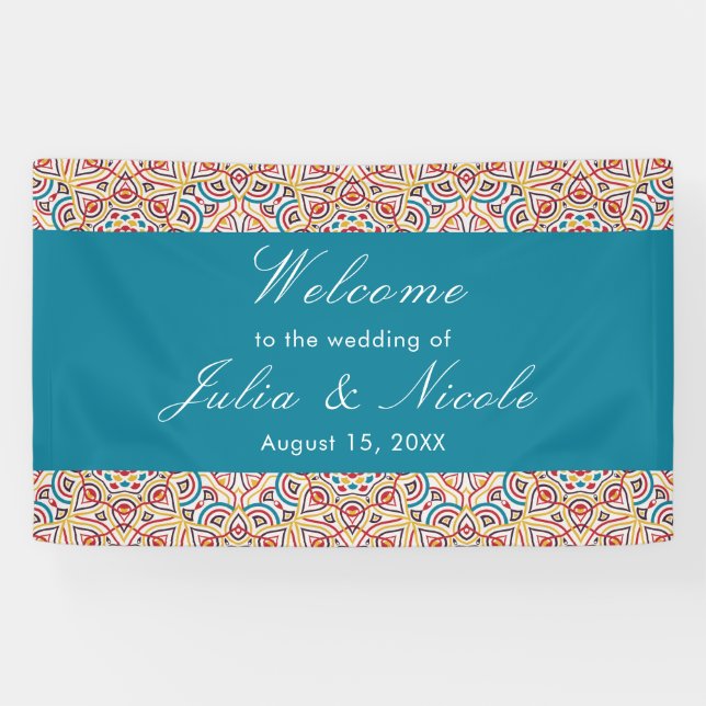 Geometric Glittering Metallic Luxury Wedding Banner (Horizontal)