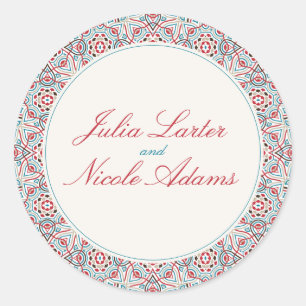 Geometric Glittering Metallic Luxury Wedding Classic Round Sticker