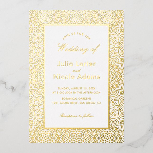 GEOMETRIC GLITTERING METALLIC LUXURY WEDDING FOIL INVITATION (Front)