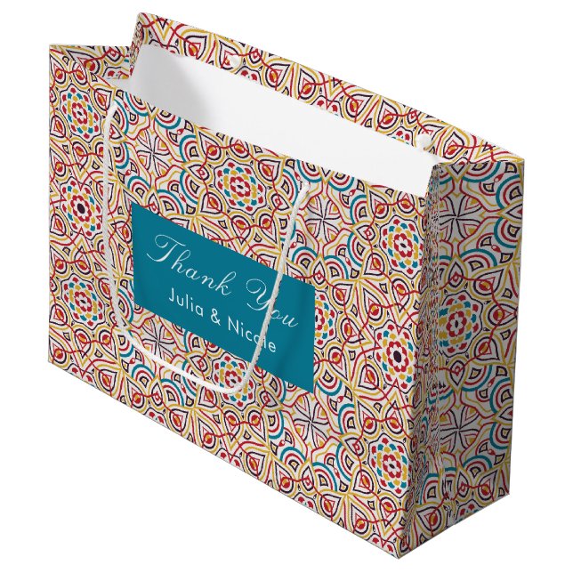 Geometric Glittering Metallic Luxury Wedding Large Gift Bag (Front Angled)