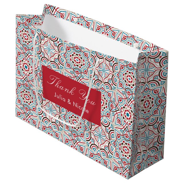 Geometric Glittering Metallic Luxury Wedding Large Gift Bag (Front Angled)