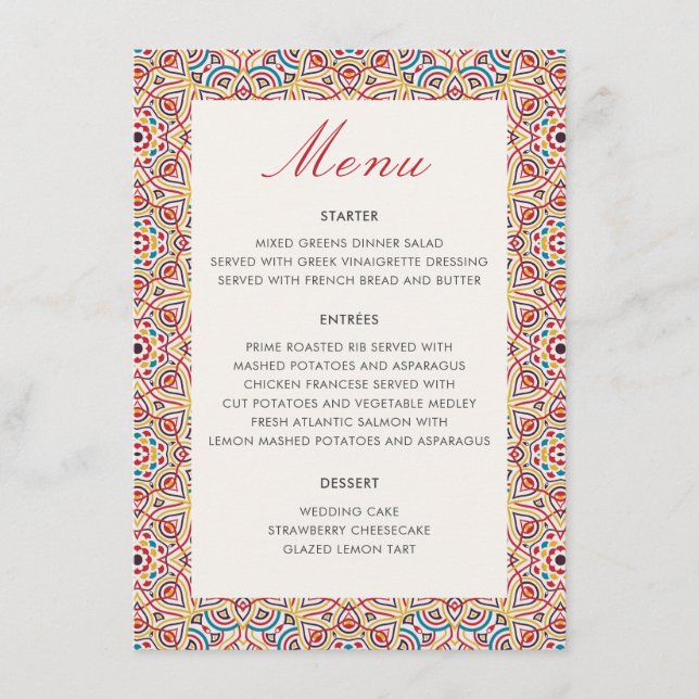 Geometric Glittering Metallic Luxury Wedding Menu (Front)