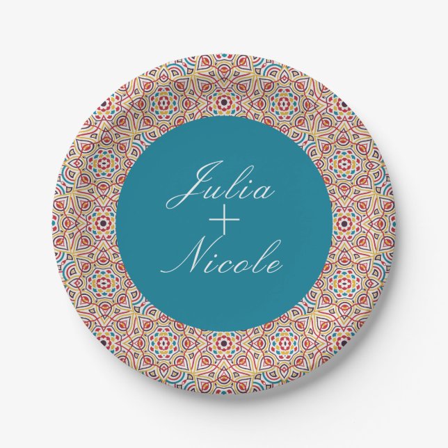 Geometric Glittering Metallic Luxury Wedding Paper Plates (Front)