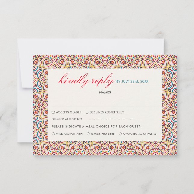 Geometric Glittering Metallic Luxury Wedding RSVP Card (Front)