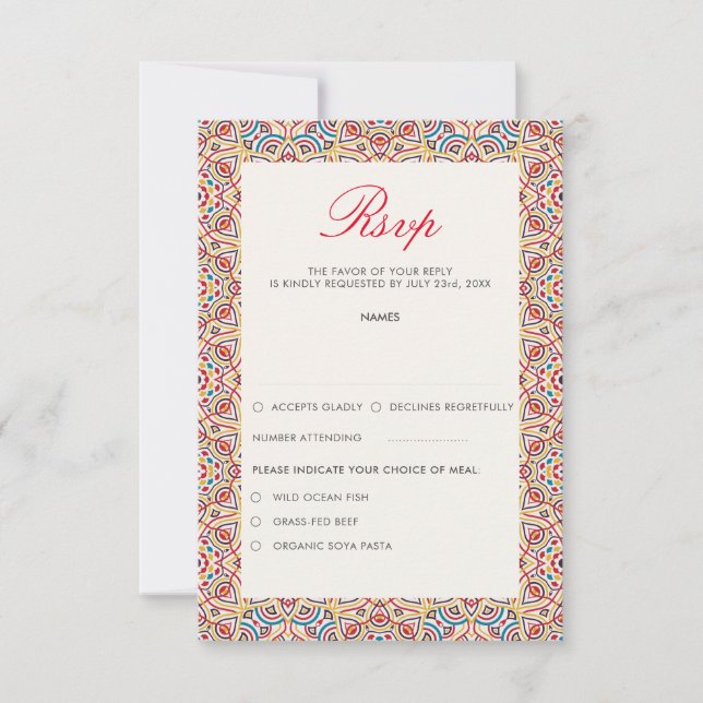 Geometric Glittering Metallic Luxury Wedding RSVP Card (Front)