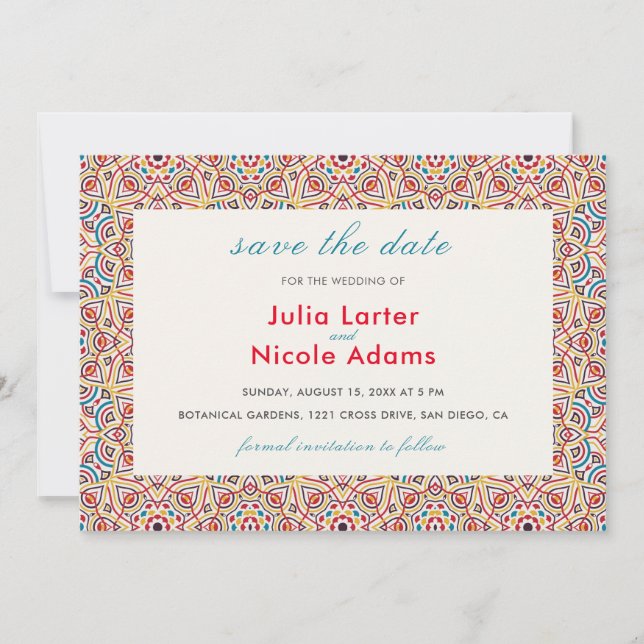 Geometric Glittering Metallic Luxury Wedding Save The Date (Front)